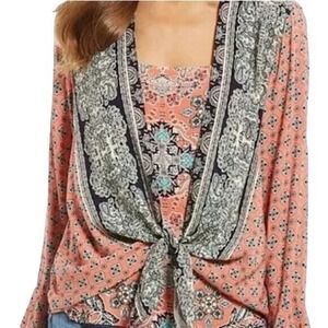 FIG & FLOWER‎ ANTROPOLOGIE Boho Paisley Print Tie Front Top Blouse Long Sleeve